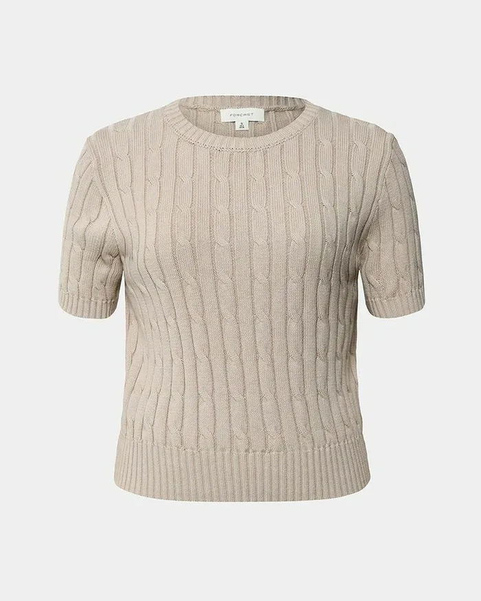 Forcast Anita Short Sleeve Cable Knit Light Taupepinkblack Women TShirts and Tops