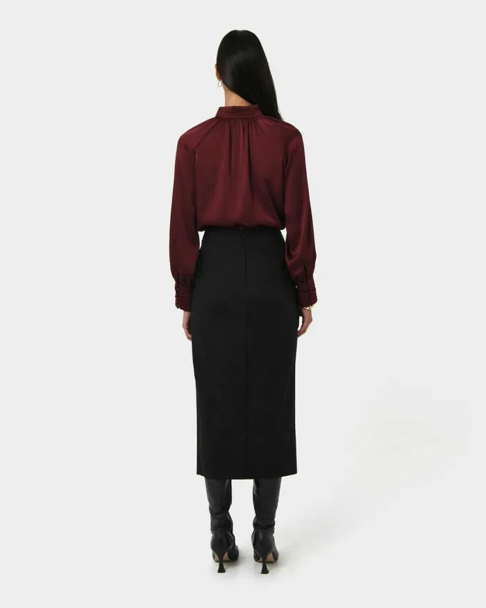 Forcast Anna Pleated Satin Blouse Winechampagneblack Women Long Sleeve Tops