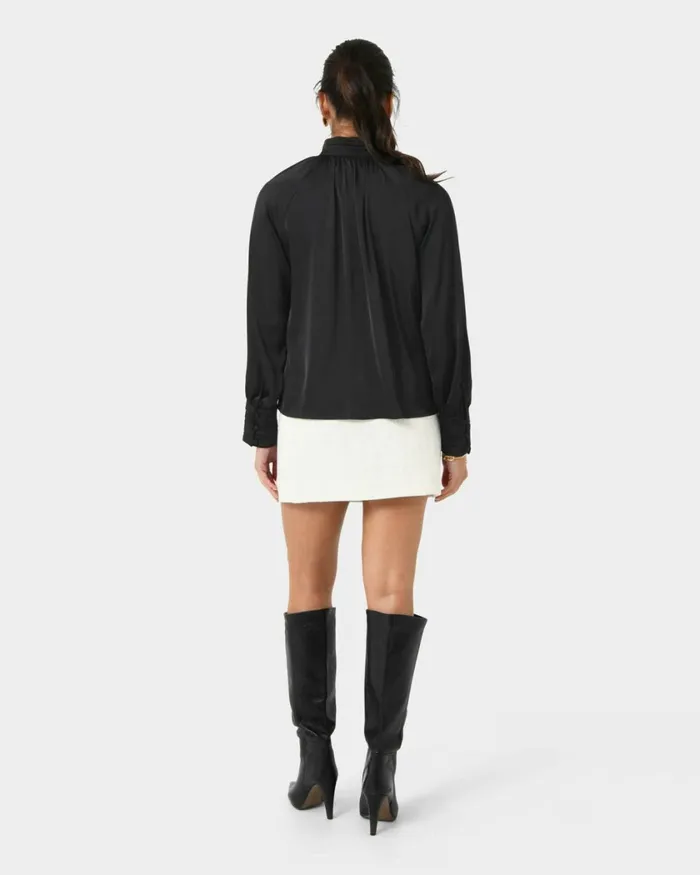Forcast Anna Pleated Satin Blouse Winechampagneblack Women Long Sleeve Tops