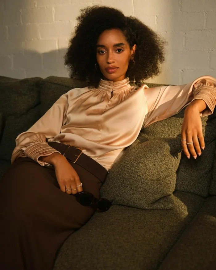 Forcast Anna Pleated Satin Blouse Winechampagneblack Women Long Sleeve Tops
