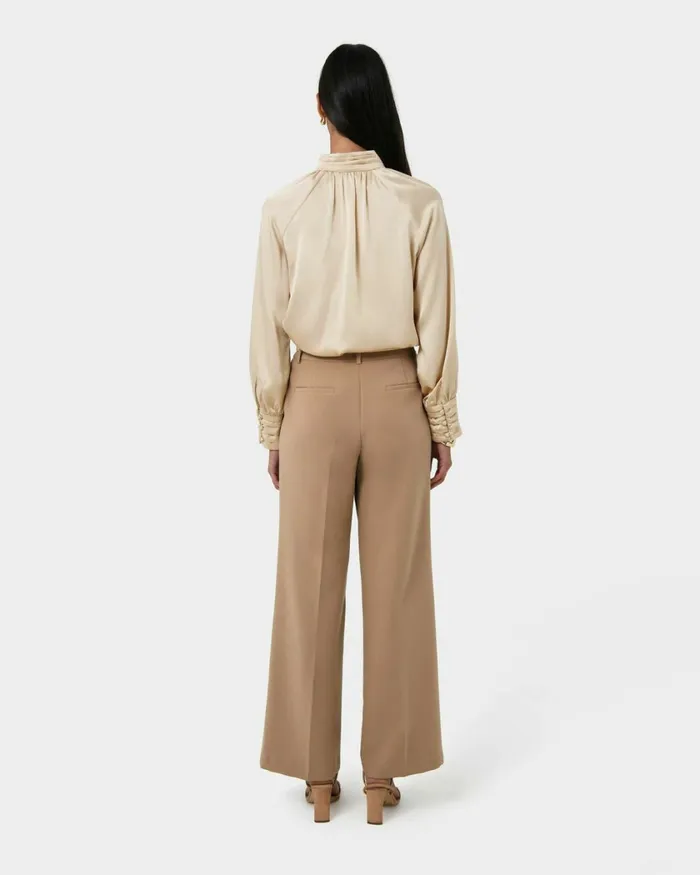 Forcast Anna Pleated Satin Blouse Winechampagneblack Women Long Sleeve Tops
