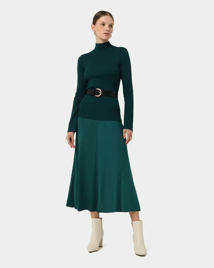 Forcast Annette Aline Knit Skirt Teal Women Midi and Maxi Skirts