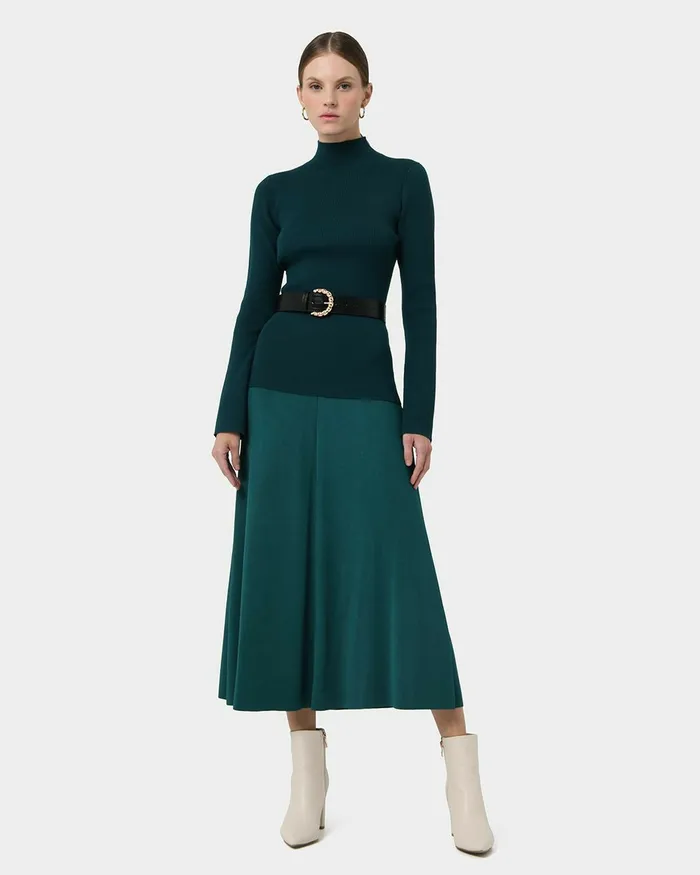 Forcast Annette Aline Knit Skirt Teal Women Midi and Maxi Skirts