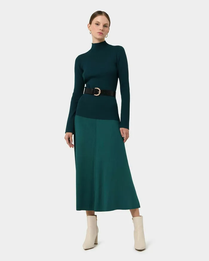 Forcast Annette Aline Knit Skirt Teal Women Midi and Maxi Skirts