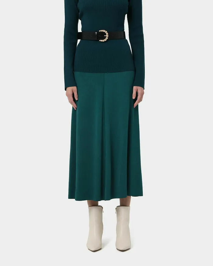 Forcast Annette Aline Knit Skirt Teal Women Midi and Maxi Skirts