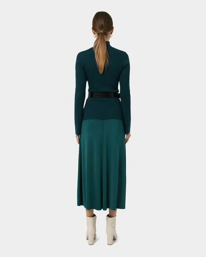 Forcast Annette Aline Knit Skirt Teal Women Midi and Maxi Skirts