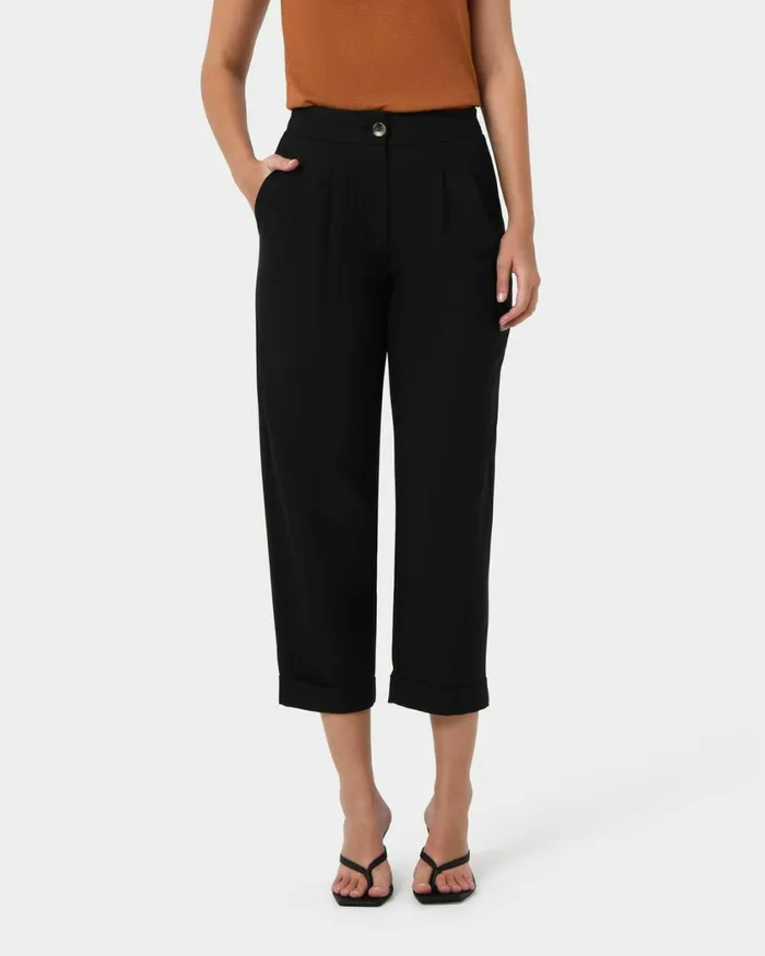 Forcast Antonia Relaxed Cuff Pants Beigeblack Women Cropped Pants