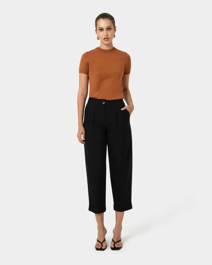 Forcast Antonia Relaxed Cuff Pants Beigeblack Women Cropped Pants