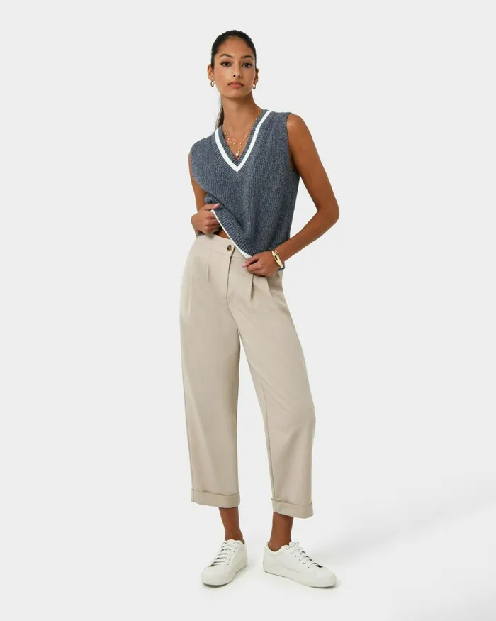 Forcast Antonia Relaxed Cuff Pants Beigeblack Women Cropped Pants