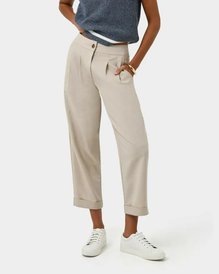 Forcast Antonia Relaxed Cuff Pants Beigeblack Women Cropped Pants