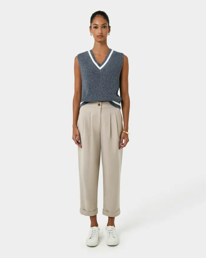 Forcast Antonia Relaxed Cuff Pants Beigeblack Women Cropped Pants