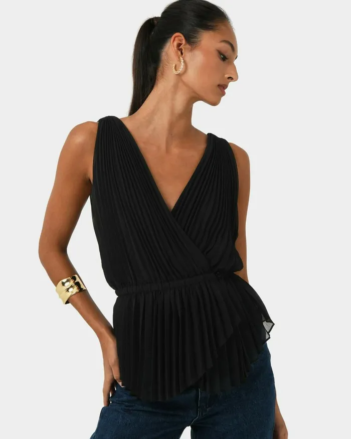 Forcast Arina Pleated Top Vanillablack Women TShirts and Tops