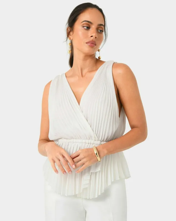 Forcast Arina Pleated Top Vanillablack Women TShirts and Tops