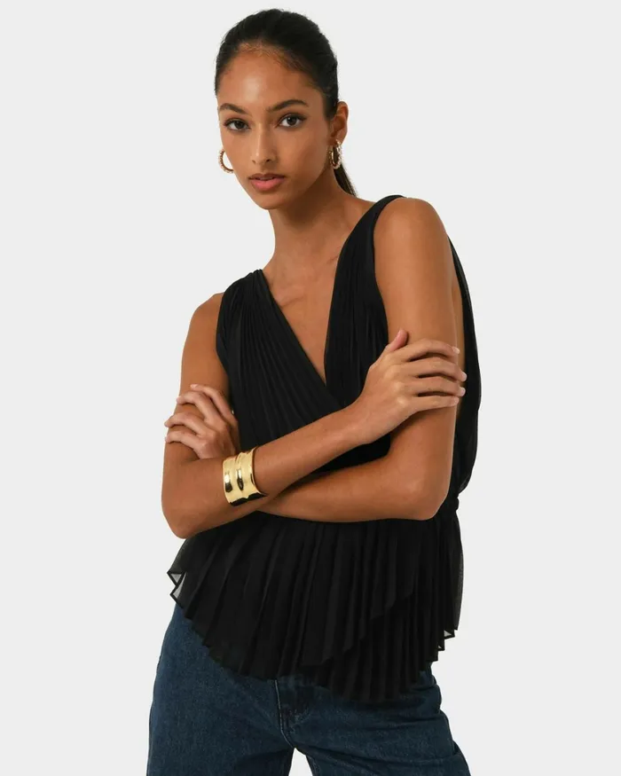 Forcast Arina Pleated Top Vanillablack Women TShirts and Tops