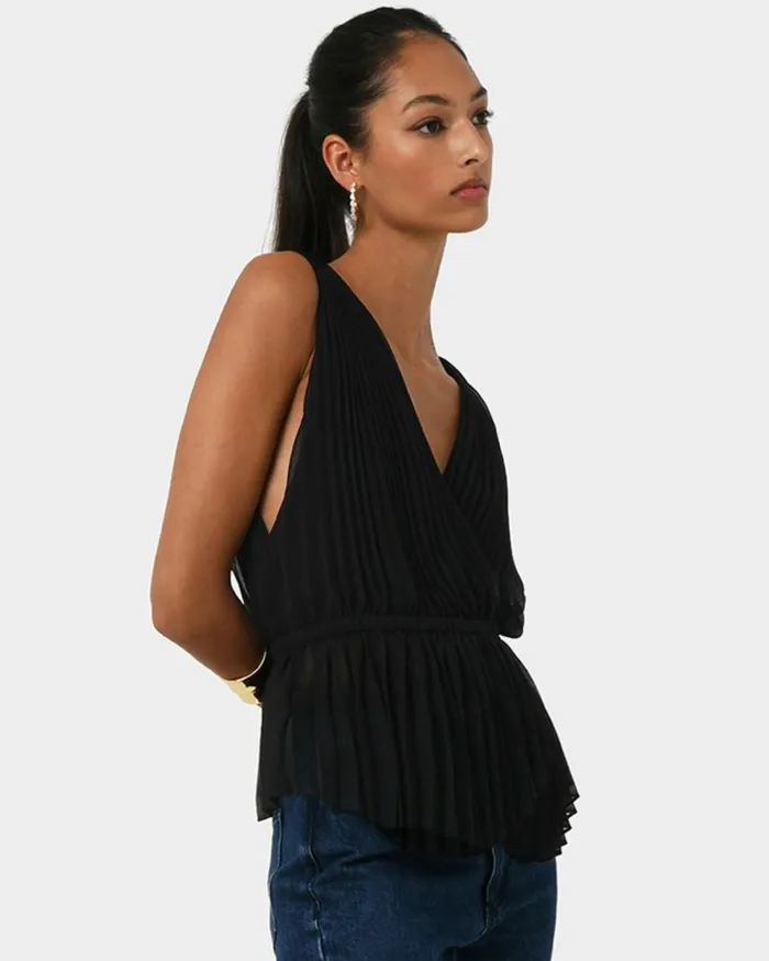 Forcast Arina Pleated Top Vanillablack Women TShirts and Tops
