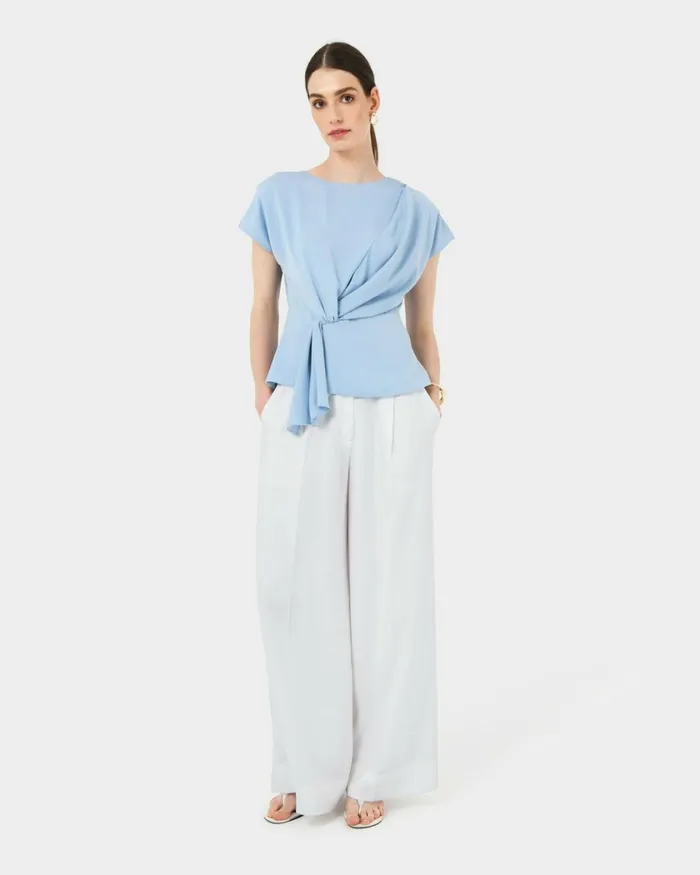 Forcast Athena Draped Top Sky Blueivoryblack Women TShirts and Tops