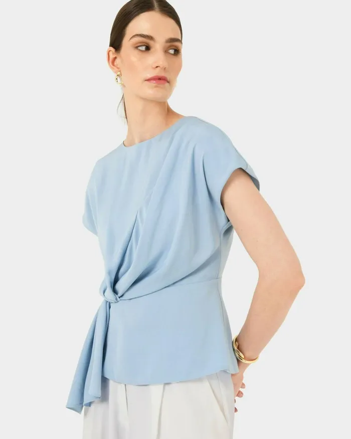 Forcast Athena Draped Top Sky Blueivoryblack Women TShirts and Tops