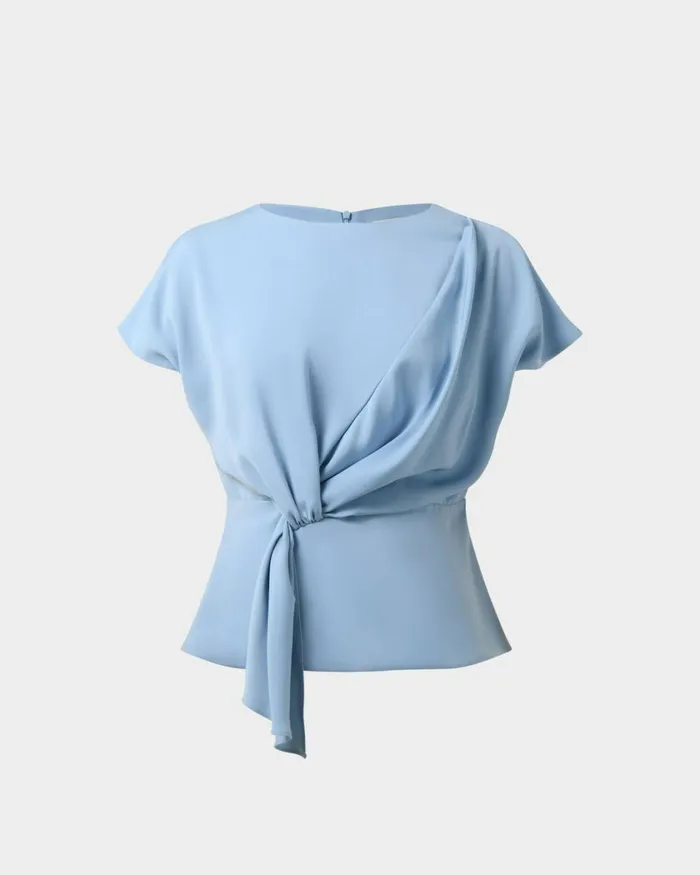 Forcast Athena Draped Top Sky Blueivoryblack Women TShirts and Tops
