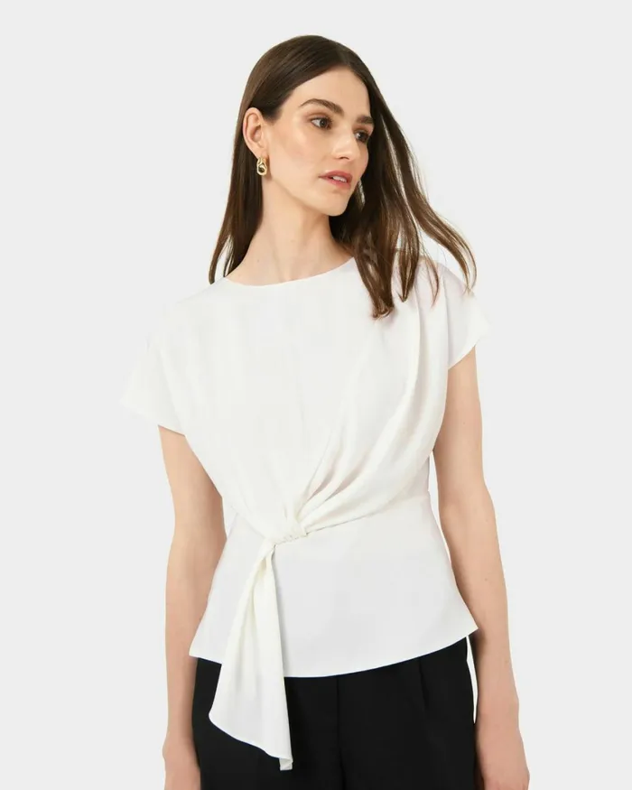 Forcast Athena Draped Top Sky Blueivoryblack Women TShirts and Tops