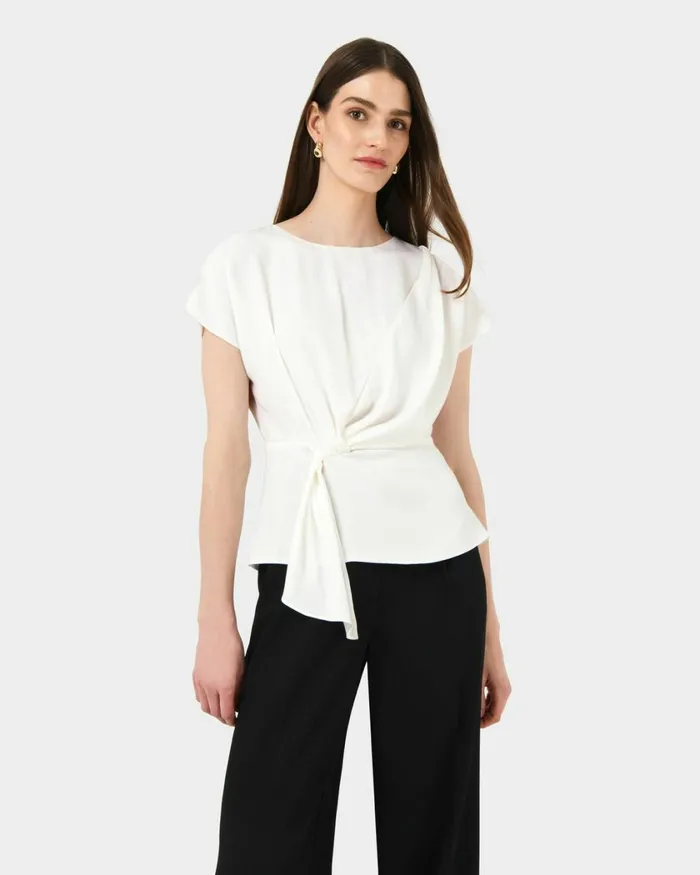 Forcast Athena Draped Top Sky Blueivoryblack Women TShirts and Tops