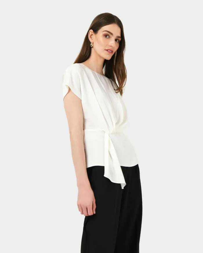 Forcast Athena Draped Top Sky Blueivoryblack Women TShirts and Tops