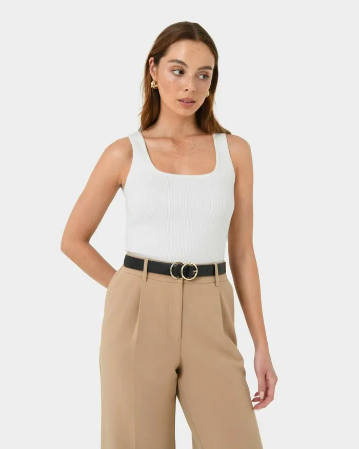 Forcast Austin Leather Belt Tanblack Women Belts