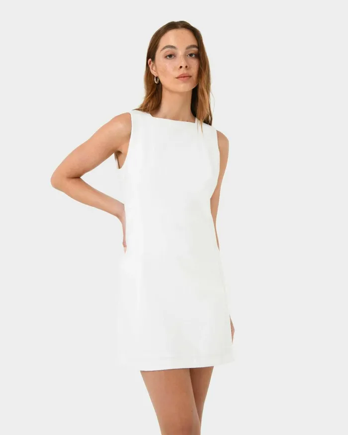 Forcast Ava Square Neck Panel Dress Ivoryblack Women Mini Dresses