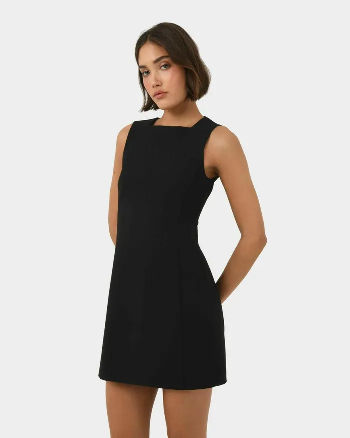 Forcast Ava Square Neck Panel Dress Ivoryblack Women Mini Dresses