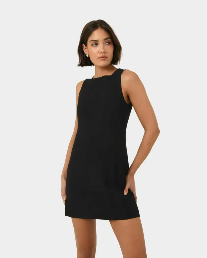 Forcast Ava Square Neck Panel Dress Ivoryblack Women Mini Dresses