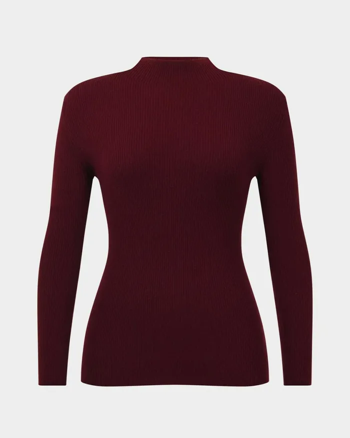 Forcast Avelyn Mock Neck Knit Wineoatmealblack Women TShirts and Tops