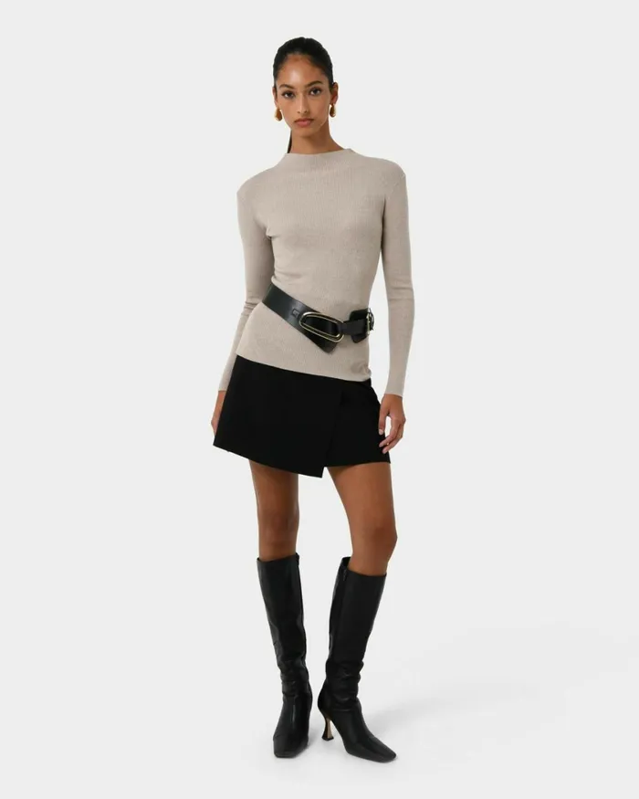 Forcast Avelyn Mock Neck Knit Wineoatmealblack Women TShirts and Tops