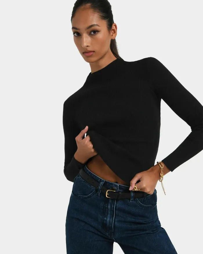 Forcast Avelyn Mock Neck Knit Wineoatmealblack Women TShirts and Tops