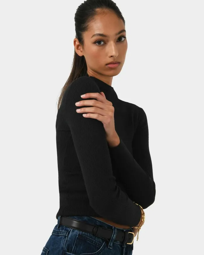 Forcast Avelyn Mock Neck Knit Wineoatmealblack Women TShirts and Tops
