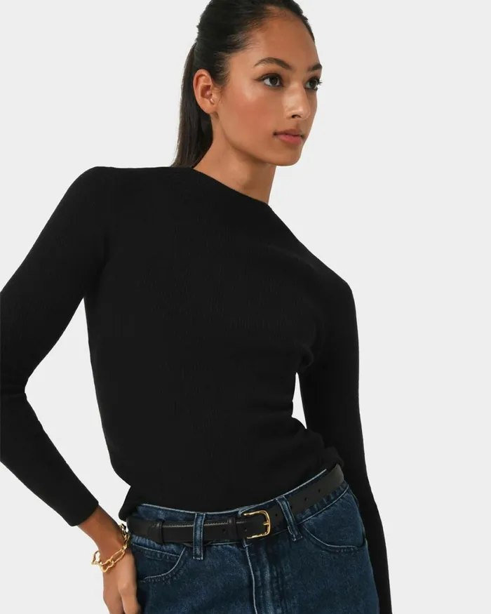 Forcast Avelyn Mock Neck Knit Wineoatmealblack Women TShirts and Tops