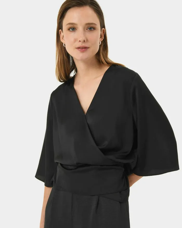 Forcast Aviya Vneck Wrap Blouse Chocolateblack Women TShirts and Tops