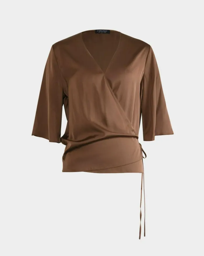 Forcast Aviya Vneck Wrap Blouse Chocolateblack Women TShirts and Tops