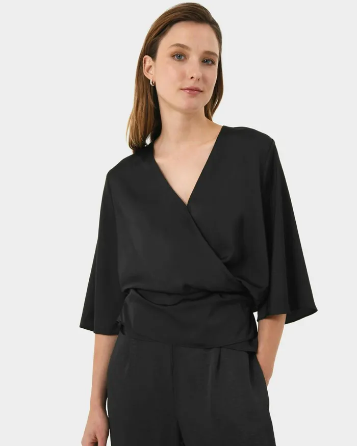 Forcast Aviya Vneck Wrap Blouse Chocolateblack Women TShirts and Tops