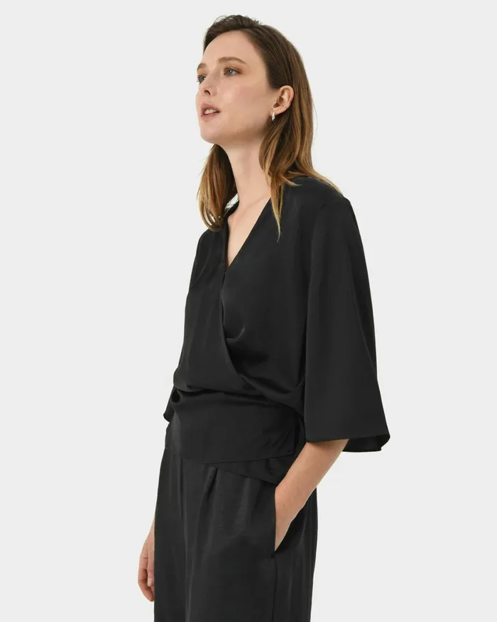 Forcast Aviya Vneck Wrap Blouse Chocolateblack Women TShirts and Tops