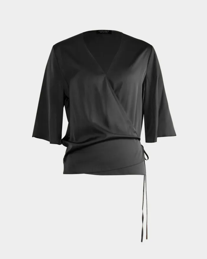 Forcast Aviya Vneck Wrap Blouse Chocolateblack Women TShirts and Tops