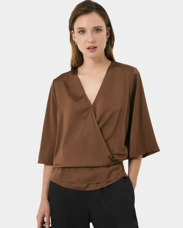 Forcast Aviya Vneck Wrap Blouse Chocolateblack Women TShirts and Tops
