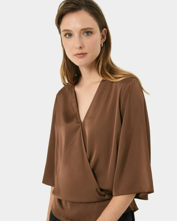 Forcast Aviya Vneck Wrap Blouse Chocolateblack Women TShirts and Tops