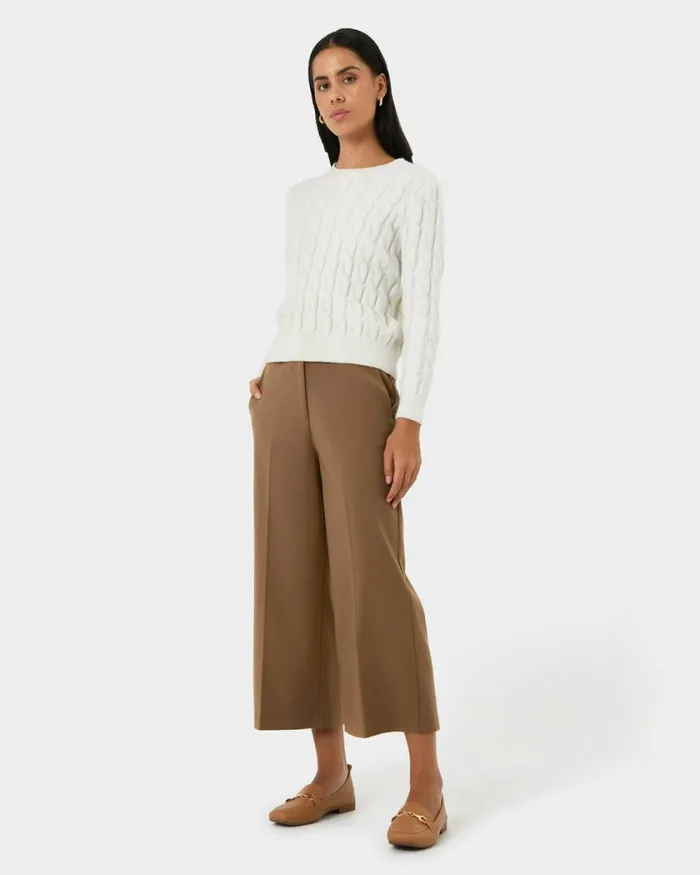 Forcast Ayreen High Waist Culotte Camel Women Cropped Pants
