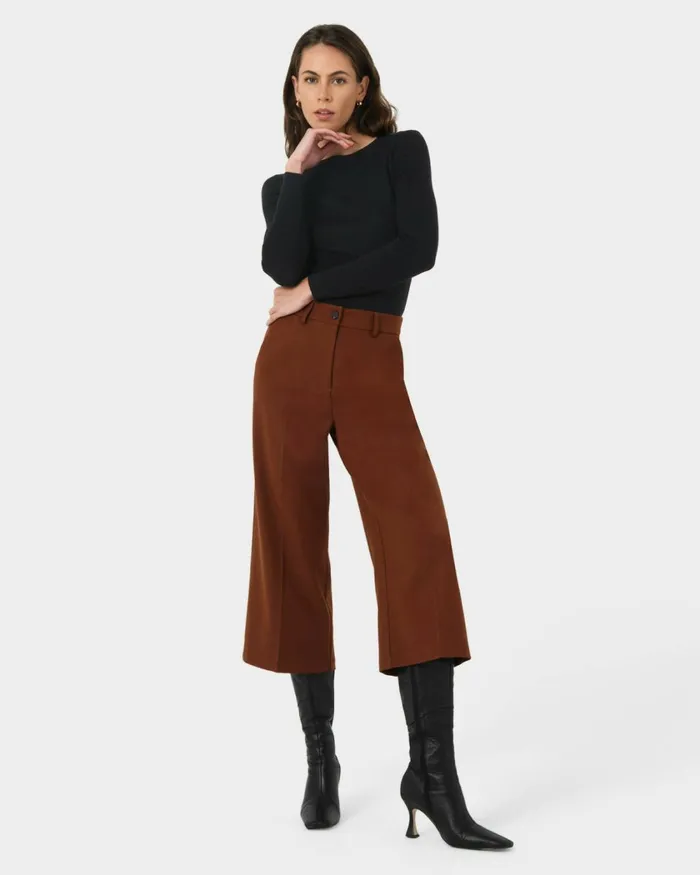 Forcast Ayreen High Waist Culotte Rustic Brown Women Cropped Pants