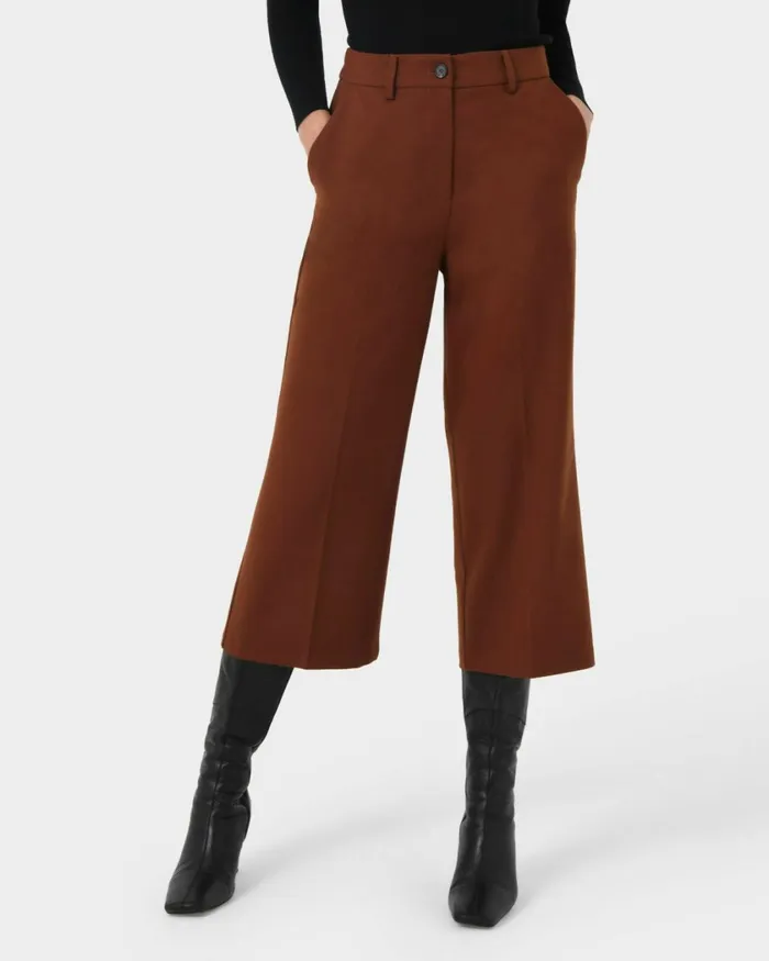 Forcast Ayreen High Waist Culotte Rustic Brown Women Cropped Pants