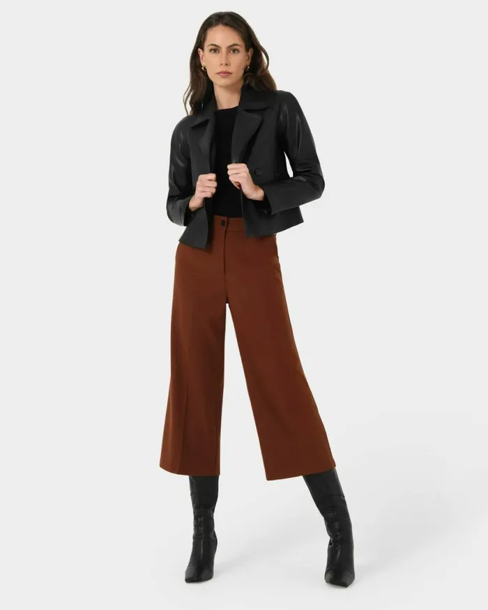 Forcast Ayreen High Waist Culotte Rustic Brown Women Cropped Pants