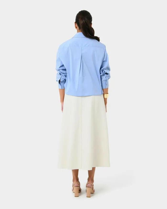 Forcast Baire Pleated Crop Shirt Whiteblue Women TShirts and Tops