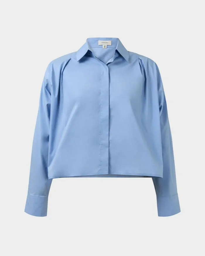 Forcast Baire Pleated Crop Shirt Whiteblue Women TShirts and Tops