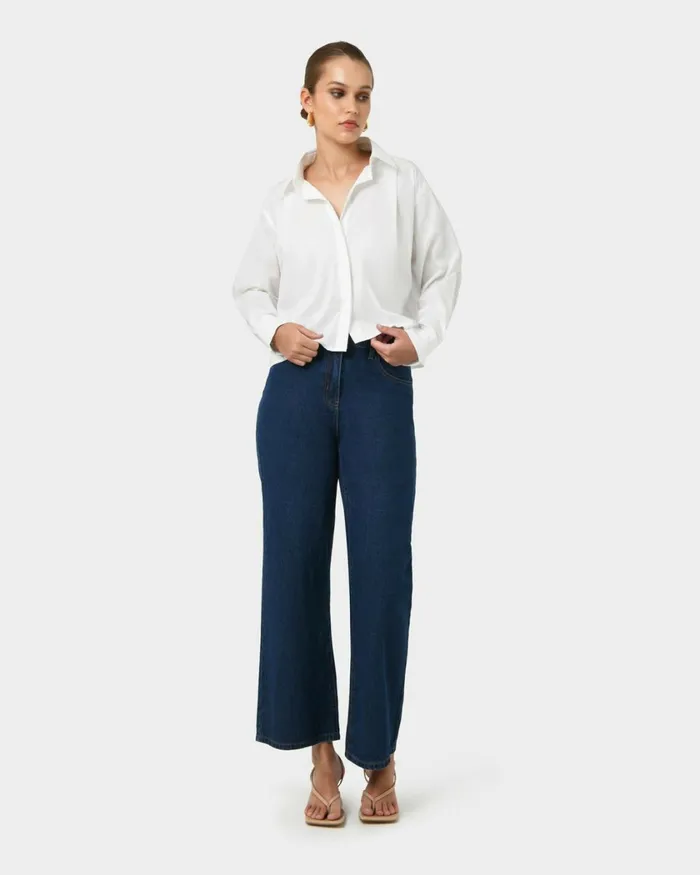 Forcast Baire Pleated Crop Shirt Whiteblue Women TShirts and Tops