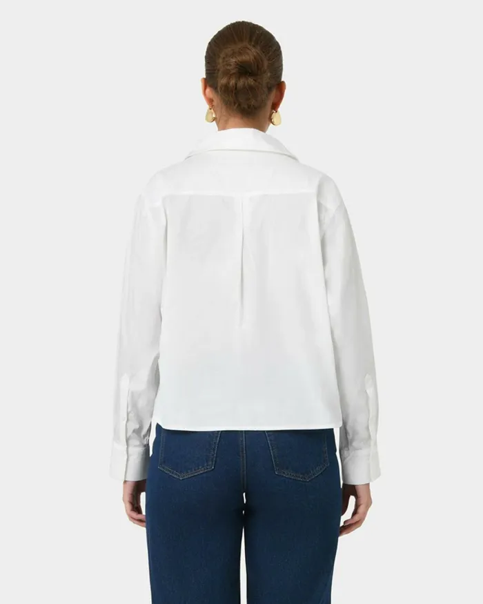 Forcast Baire Pleated Crop Shirt Whiteblue Women TShirts and Tops