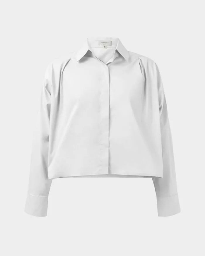 Forcast Baire Pleated Crop Shirt Whiteblue Women TShirts and Tops